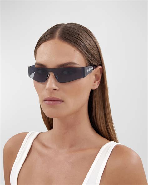 balenciaga cat eye fashion show sunglasses|balenciaga mirrored rimless wrap sunglasses.